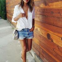 White Long-Sleeve Casual Shirt With Pocket - Thumbnail 1