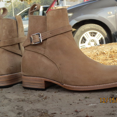 Handmade men's brown suede ankle boots, men's jodhpurs buckle casual boot - Thumbnail 5