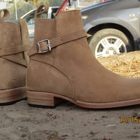 Handmade Men's Brown Suede Ankle Boots, Men's Jodhpurs Buckle Casual Boot - Thumbnail 1
