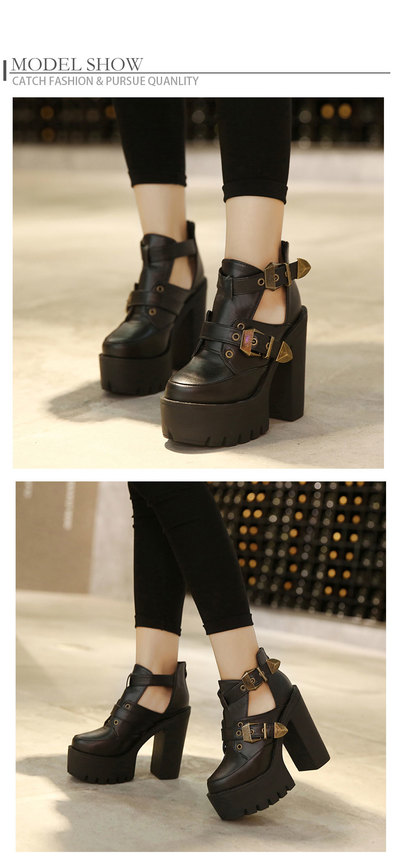 Black Chunky Heel Platform Shoes