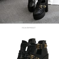 Black Chunky Heel Platform Shoes - Thumbnail 1