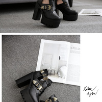 Black Chunky Heel Platform Shoes - Thumbnail 3