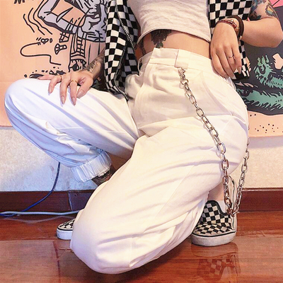 White chain casual jogger pants