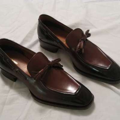 Handmade men's oxford tassels shoes, men brown leather formal loafer shoes - Thumbnail 5