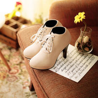 Classy Lace up Pointed Toe Ankle Boots - Thumbnail 2