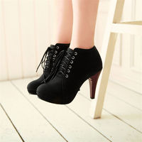 Classy Lace up Pointed Toe Ankle Boots - Thumbnail 4