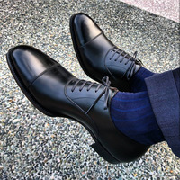 Handmade Men's Black Formal Shoes,Brown Black Leather Cap Toe Lace up Shoes - Thumbnail 1