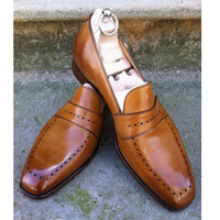Men's Handmade Tan Brown Color Shoes, Men's Leather Slip On Loafer Formal Shoes - Thumbnail 1
