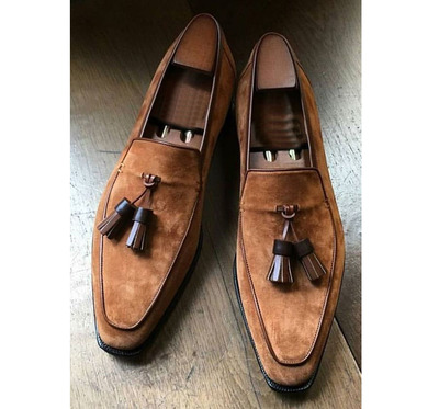 Handmade Men's Oxford Tassels Shoes, Men's Brown Suede Formal Loafer Shoes