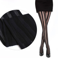 Sexy Black Vertical Stripes Stretchy Stockings Tights - Thumbnail 2
