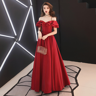 Burgundy satin long prom dress, burgundy evening dresses - Thumbnail 5