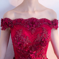 Burgundy lace tulle short prom dress, homecoming dress - Thumbnail 1