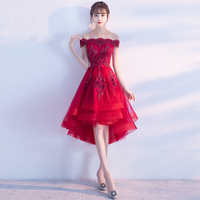Burgundy lace tulle short prom dress, homecoming dress - Thumbnail 4