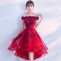 Burgundy lace tulle short prom dress, homecoming dress - Thumbnail 2
