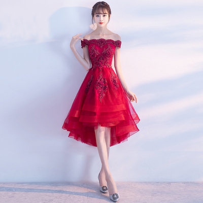 Burgundy lace tulle short prom dress, homecoming dress - Thumbnail 3