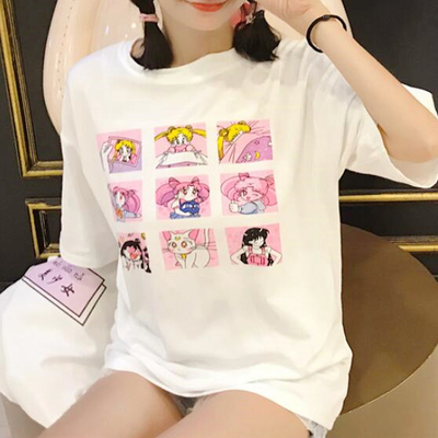 Pink / white sailor moon anime tee