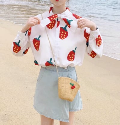 Strawberry Lace up Blouse