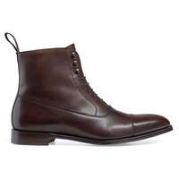 Handmade Men's Ankle High Brown Leather Casual Lace Up Boot, Men Cap Toe boot - Thumbnail 1