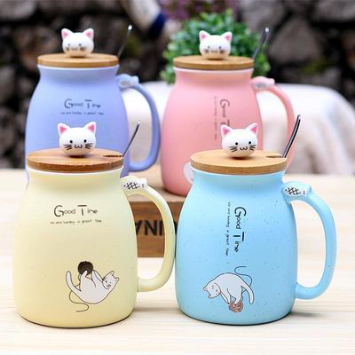 Cute kitty mug with spoon and lid