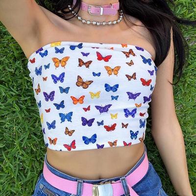 Butterfly print strapless vest tube top