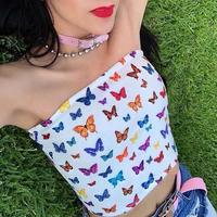 Butterfly Print Strapless Vest Tube Top - Thumbnail 1