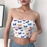 Butterfly Print Strapless Vest Tube Top - Thumbnail 2