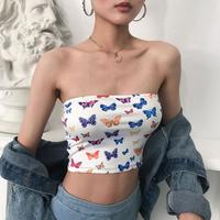 Butterfly Print Strapless Vest Tube Top - Thumbnail 3