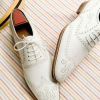 Handmade Men's Pure White Shoes,White Leather Wing Tip shoes - Thumbnail 1
