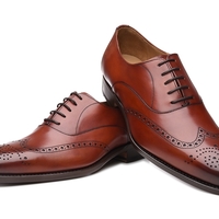 Handmade Men's Classic Brown Shoe, Brown Leather Wing Tip Lace Up Shoes - Thumbnail 1