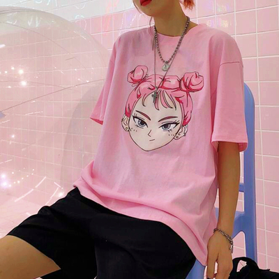 Anime girl pastel pink tee