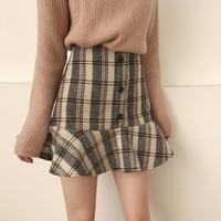 Retro Checker Woolen Fishtail Skirt - Thumbnail 1