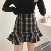 Retro Checker Woolen Fishtail Skirt - Thumbnail 4