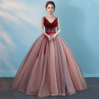 A line v neck lace tulle long prom dress, evening dress - Thumbnail 4