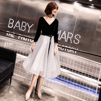 Black v neck velvet short prom dress, homecoming dress - Thumbnail 1