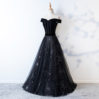 Black tulle velvet long prom dress, evening dress - Thumbnail 1