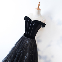 Black tulle velvet long prom dress, evening dress - Thumbnail 2