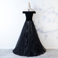 Black tulle velvet long prom dress, evening dress - Thumbnail 3