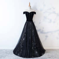 Black tulle velvet long prom dress, evening dress - Thumbnail 4