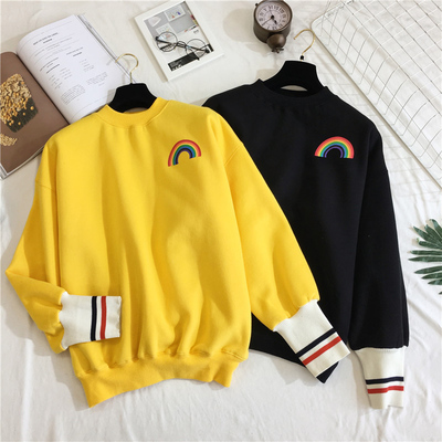Harajuku vintage retro rainbow embroidered long sleeve top