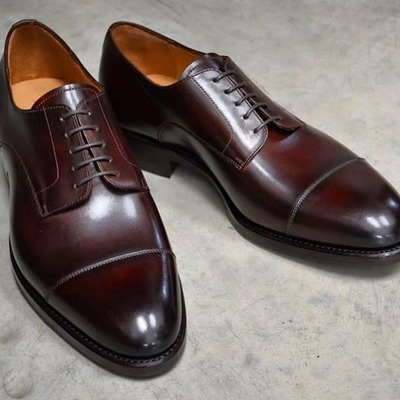 Handmade men's formal shoes, burgundy leather cap toe lace up formal shoes - Thumbnail 5