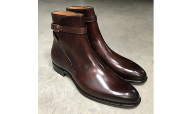 Handmade Men's Ankle Boots, Men's Jodhpurs Burgundy Leather Buckle Casual Boot