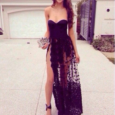 Sexy sweetheart split side black prom dresses - Thumbnail 4