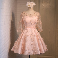 Champagne tulle short prom dress, evening dress - Thumbnail 4