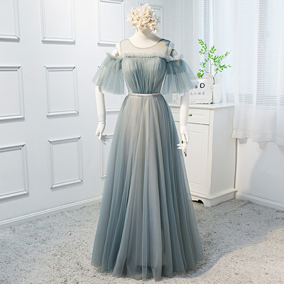 Elegant round neck tulle long prom dress, evening dress - Thumbnail 5