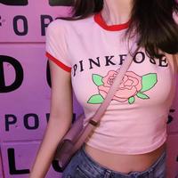 PINK ROSE Print Color Block Top - Thumbnail 1