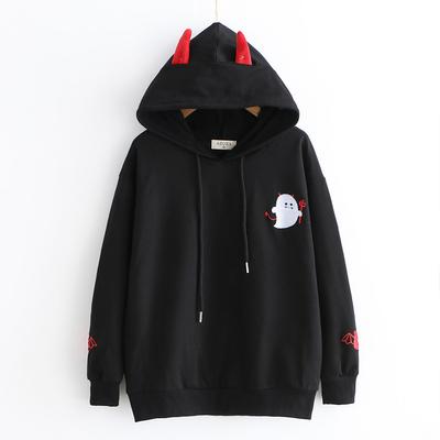 New cute little devil embroidered hoodie