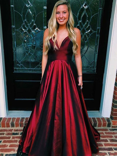Sexy Burgundy Spaghetti Straps Long Prom Dresses