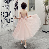Pink v neck tulle lace short prom dress, evening dress - Thumbnail 3