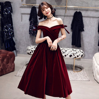 Burgundy v neck velvet short prom dress, homecoming dress - Thumbnail 4