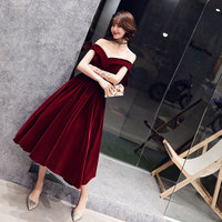 Burgundy v neck velvet short prom dress, homecoming dress - Thumbnail 1